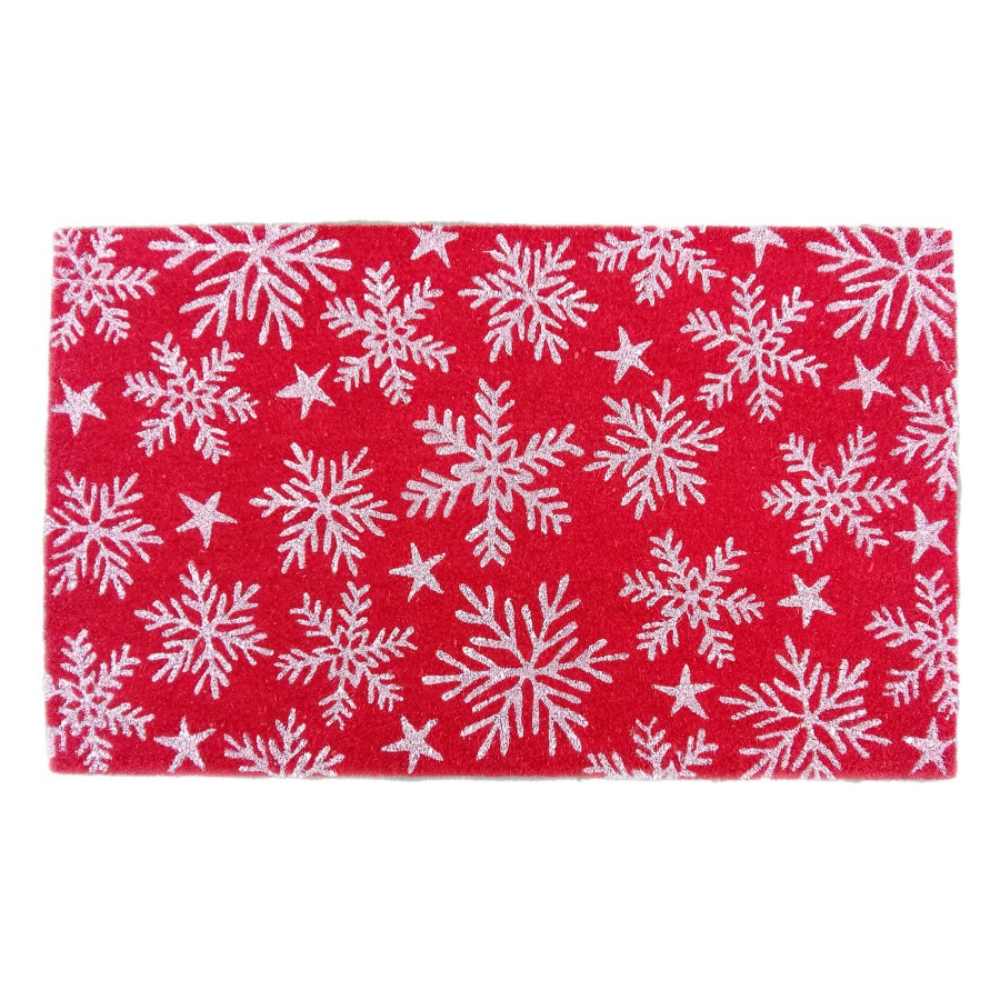 Rugs & Curtains * | Exclusive Design Red Snowflake Coir Mat, 18 30