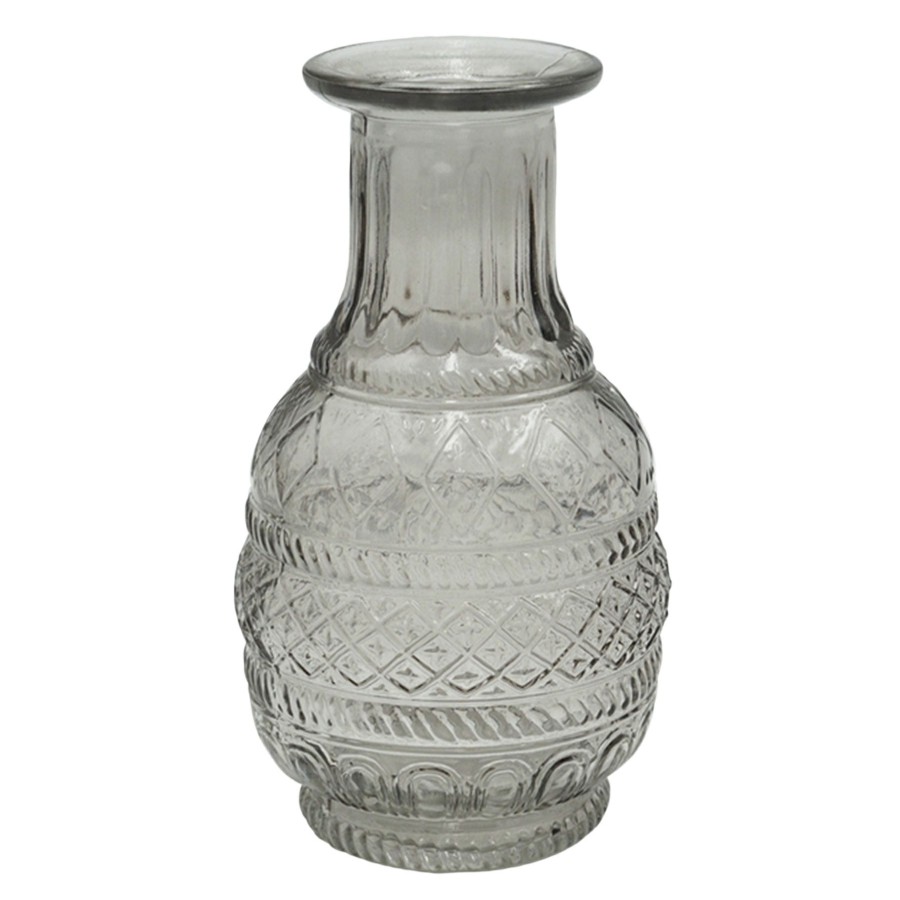 Home Accents * | Exquisite Gifts Grey Embossed Bud Glass Vase, 5