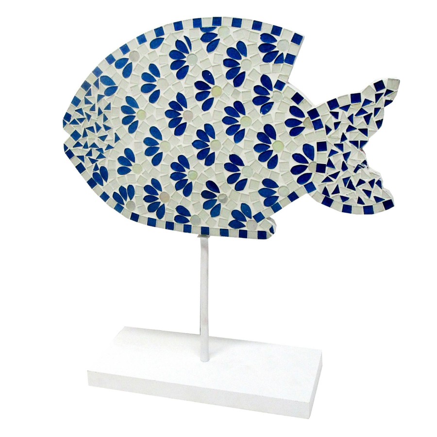 Home Accents * | Exclusive Blue Mosaic Greek Fish Table Decor, 13.75