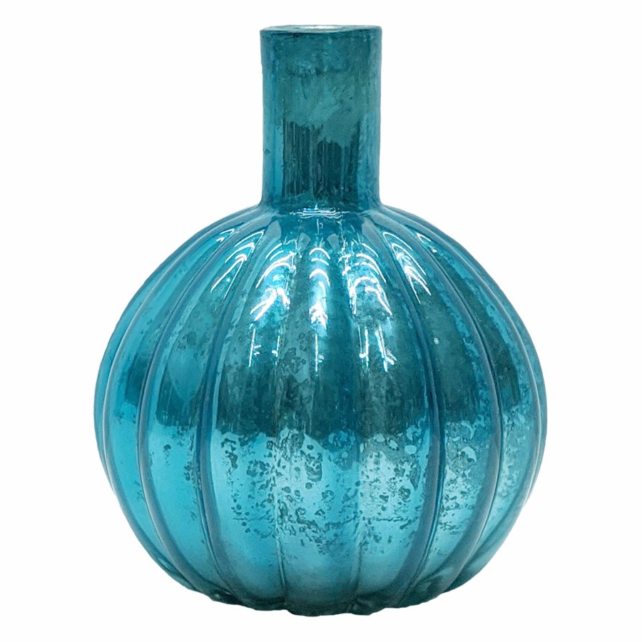 Home Accents * | Attractive Light Teal Round Bud Glass Vase, 5