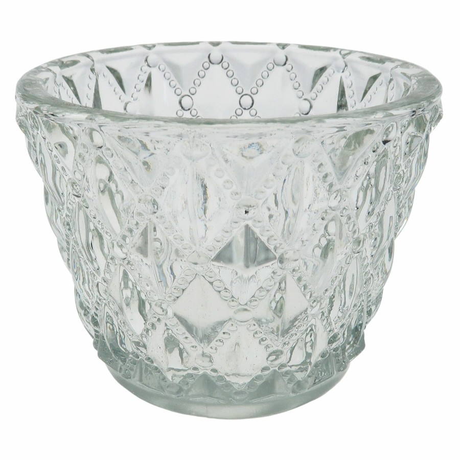 Home Accents * | Attractive Embossed Clear Glass Tealight Candle Holder, 2.4