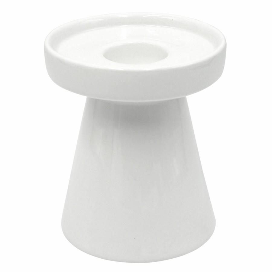 Home Accents * | Exclusive Design White Ceramic Pillar Candle Holder, 4.7