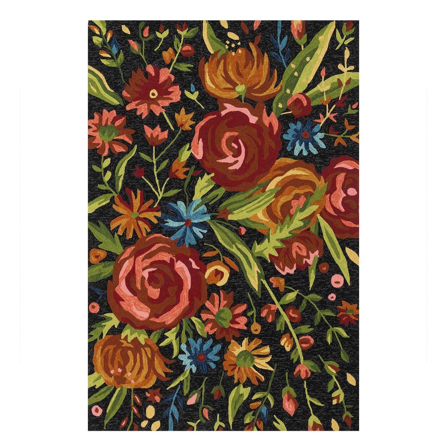 Rugs & Curtains * | Top Sellers (E255) Santa Monica Black Floral Indoor & Outdoor Area Rug, 8 10