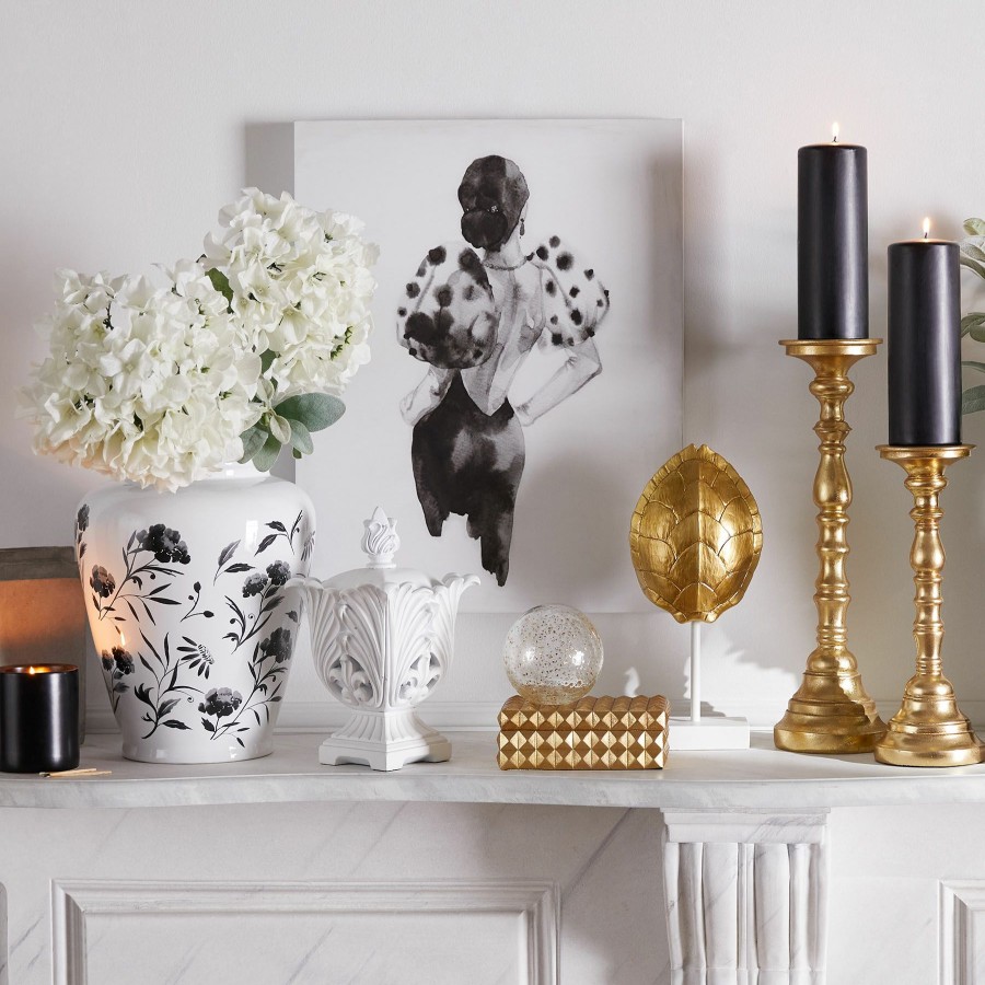 Home Accents * | Exclusive Design Gold Foiled Pillar Candle Holder, 12