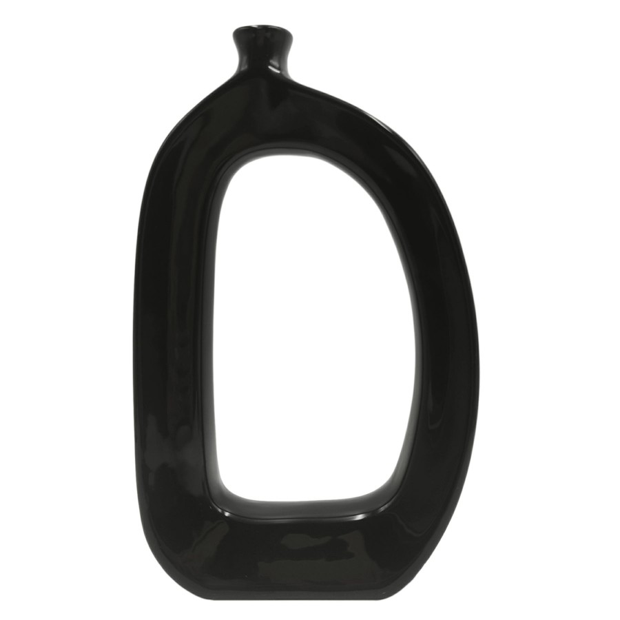 Home Accents * | Attractive Black Open Ceramic Vase, 12