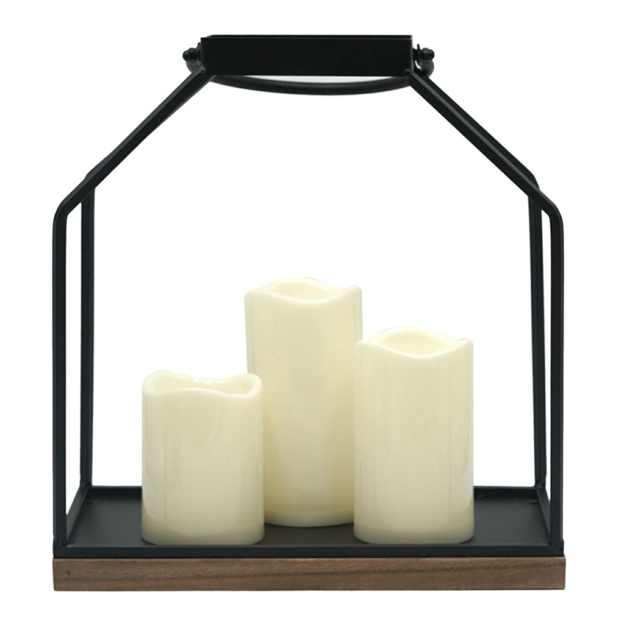 Home Accents * | Bargain Sale Led Metal Lantern With 3 Candles, 13