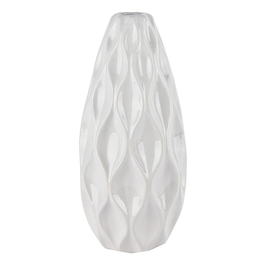 Home Accents * | Premium Laila Ali White Geometric Ceramic Vase, 14.5