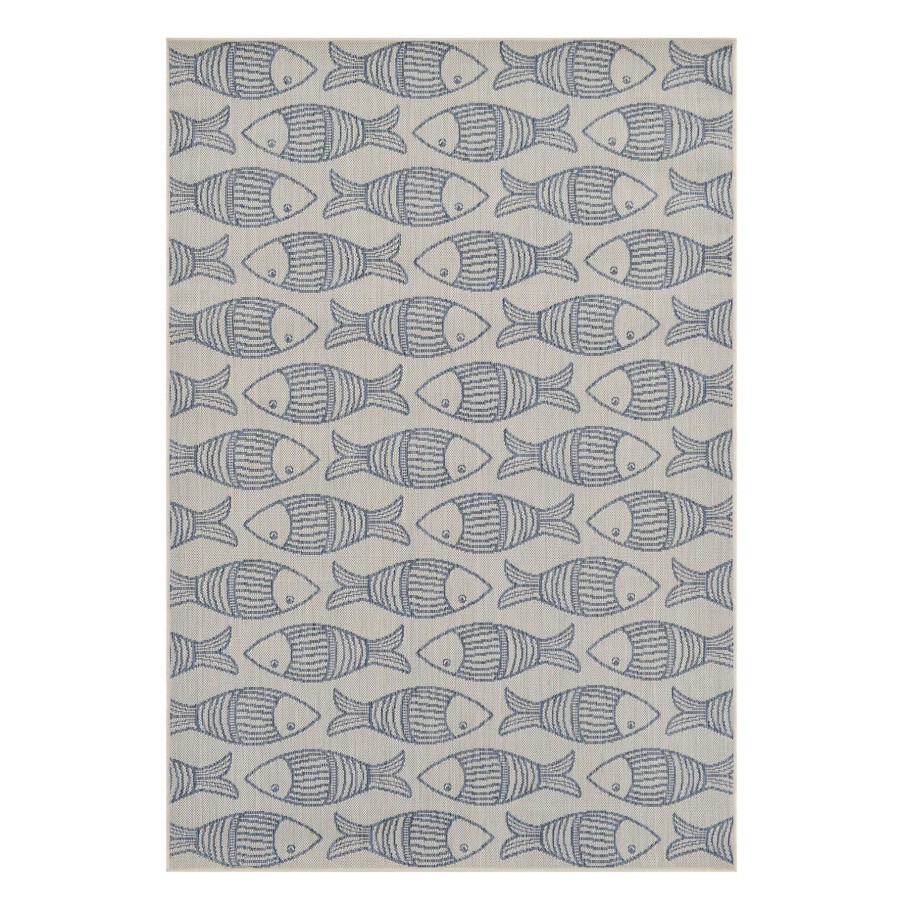 Rugs & Curtains * | Discount Sale (E334) Tracey Boyd Terrace Blue Fish Indoor & Outdoor Area Rug, 5 7