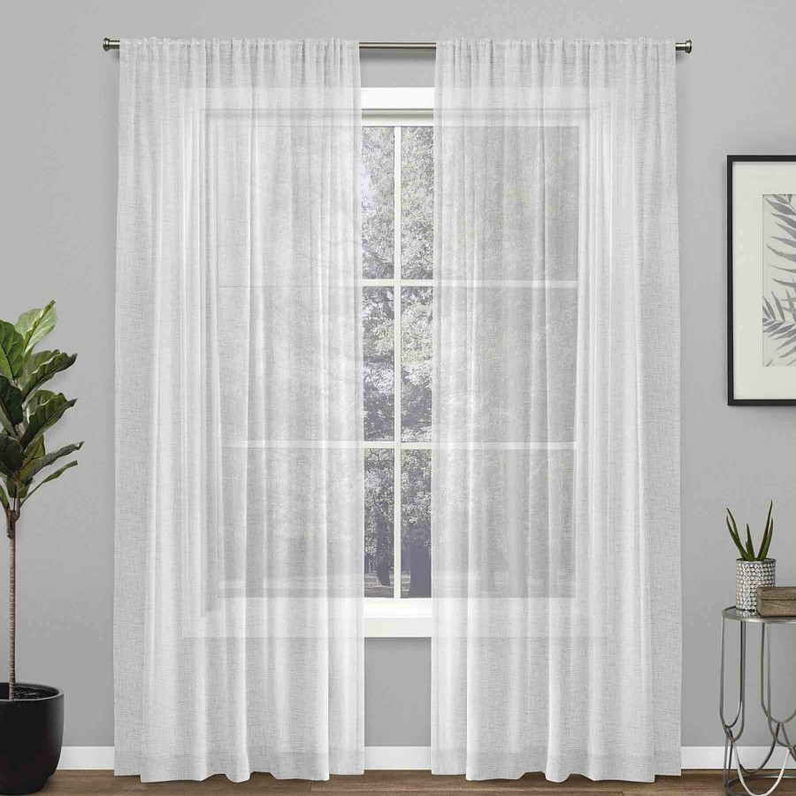 Rugs & Curtains * | Exclusive Belgian White Linen Rod Pocket Sheer Grommet Curtain Panel, 96