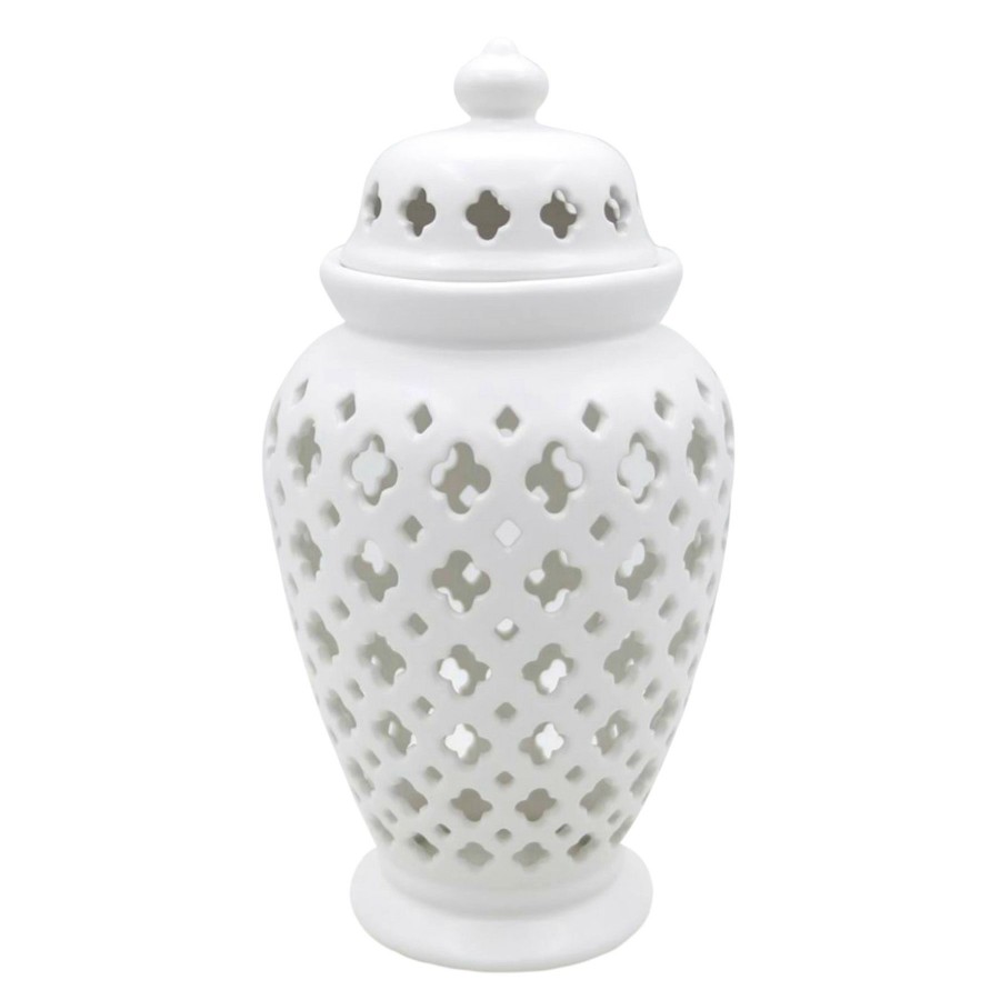 Home Accents * | Top Sellers White Ceramic Cutout Canister, 11