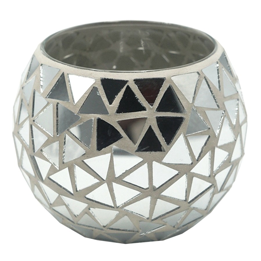 Home Accents * | Flash Sale Mosaic Mirror Triangle Votive Candle Holder, 4