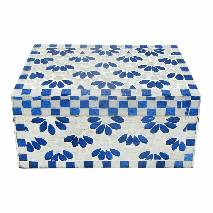 Home Accents * | Outlet Sale Tracey Boyd Blue Floral Mosaic Box Decor, 8 5