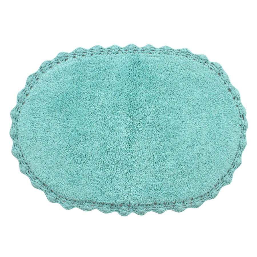 Rugs & Curtains * | Exclusive Aqua Crochet Edge Round Bath Rug, 21 34