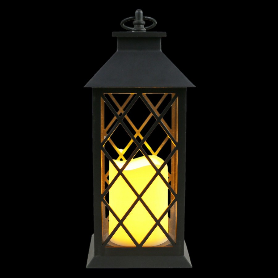 Home Accents * | Sale Black Led Lantern With 6 Hour Timer, 12