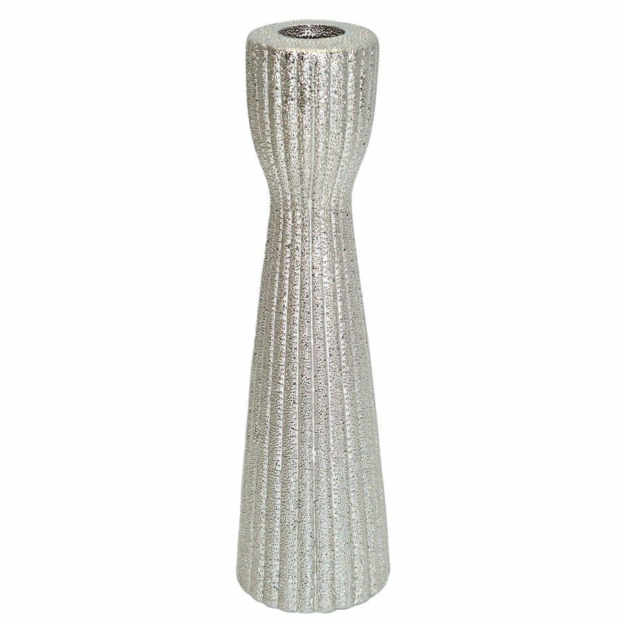 Home Accents * | Attractive Silver Ceramic Taper Candle Holder, 8