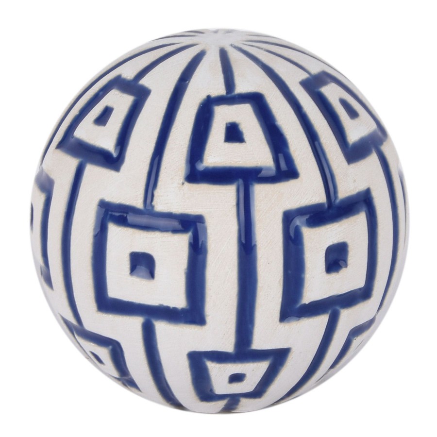 Home Accents * | Outlet Sale Blue & White Patterned Ceramic Ball, 4