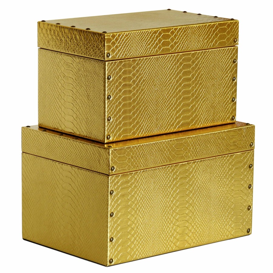 Home Accents * | Closeout Sale Gold Faux Leather Box, 11 7