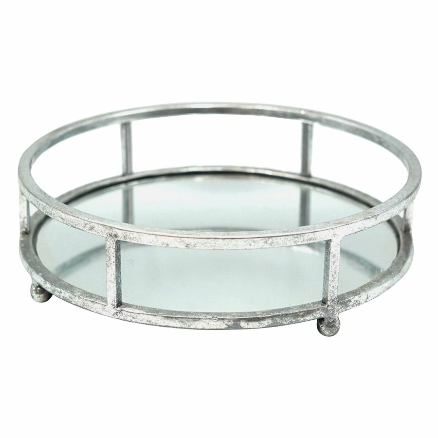 Home Accents * | Low Price Silver Metal Tray With Mirror, 10