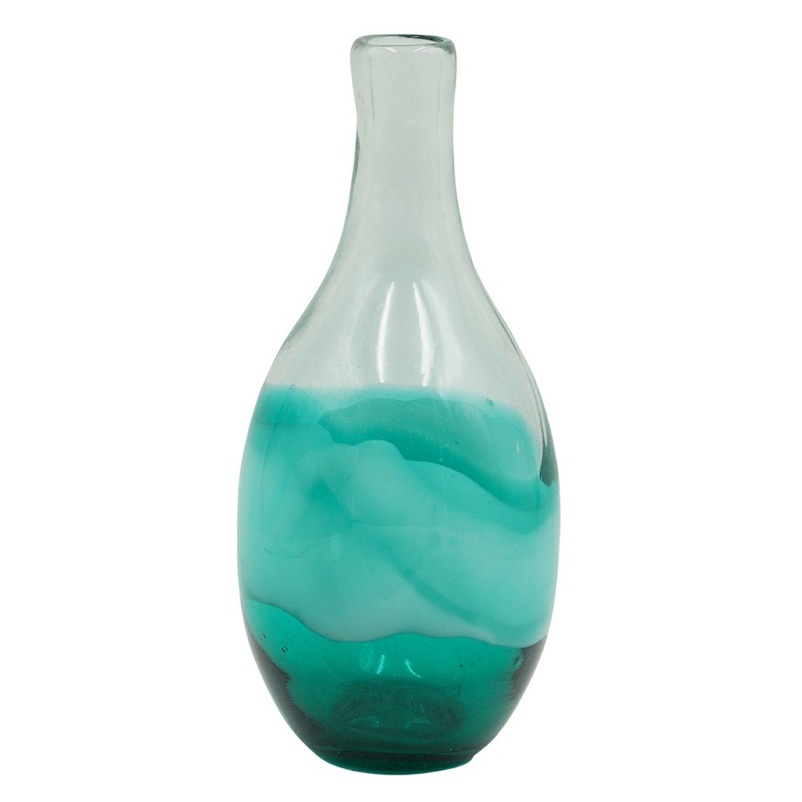 Home Accents * | Featured Laila Ali Clear & Green Marbled Glass Vase, 11.5