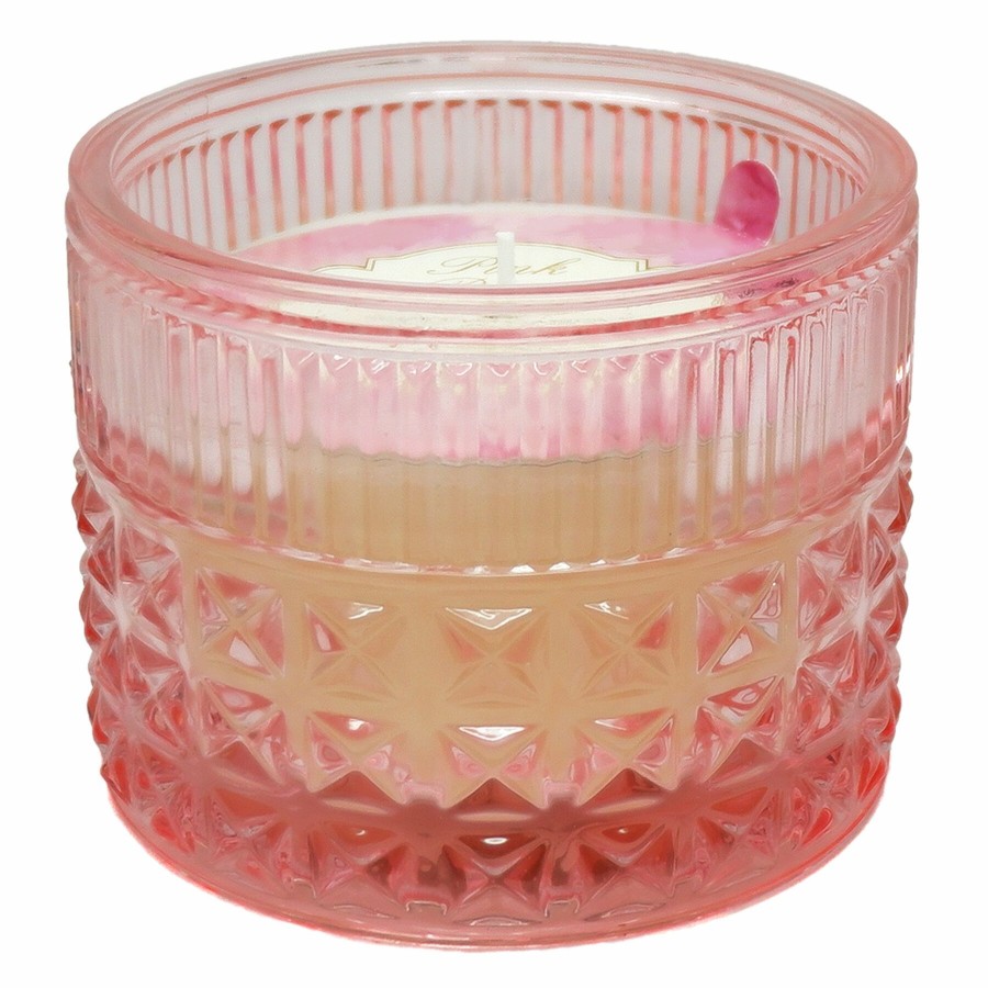 Candles & Home Fragrance * | Reliable Quality Pink Peony Scented Embossed Glass Jar Candle, 8.5Oz