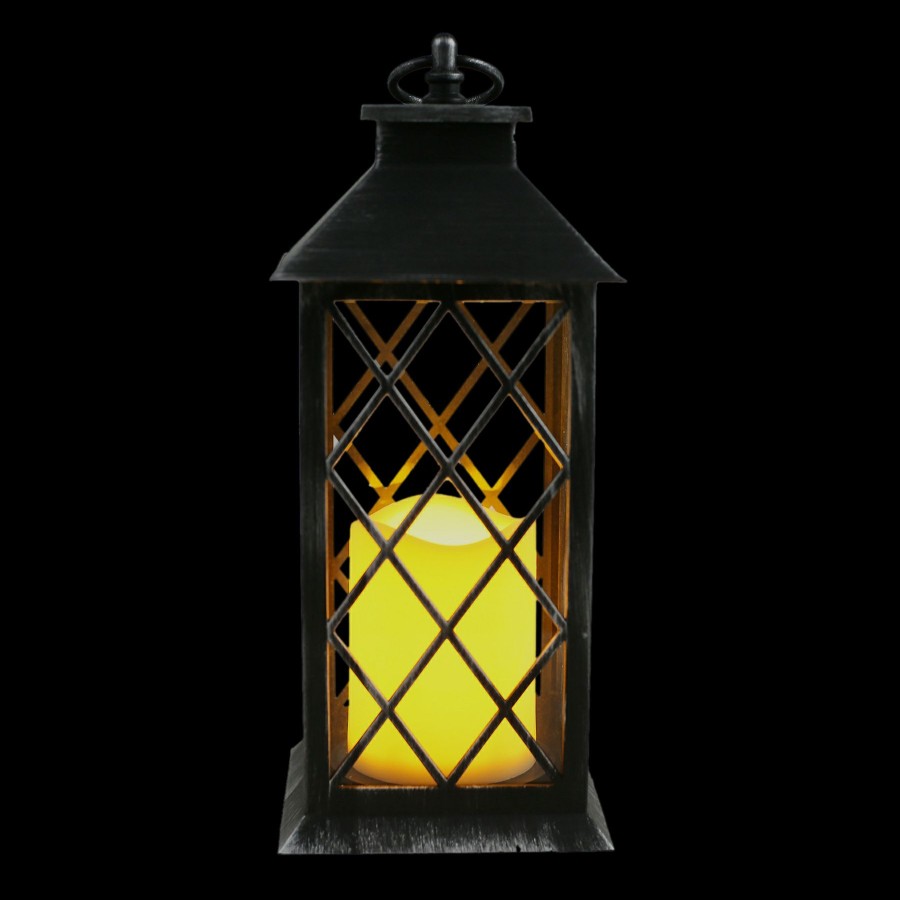 Home Accents * | Sale Black & Silver Brushed Led Lantern With 6 Hour Timer, 12