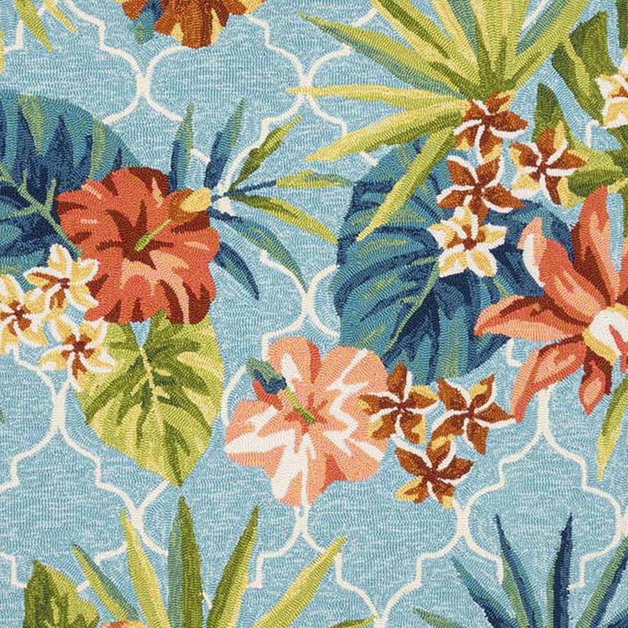 Rugs & Curtains * | Closeout Sale (E227) Santa Monica Trellis Aqua Floral Indoor & Outdoor Area Rug, 5 7