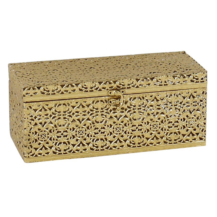 Home Accents * | Exquisite Gifts Gold Punched Metal Decorative Box, 12 5