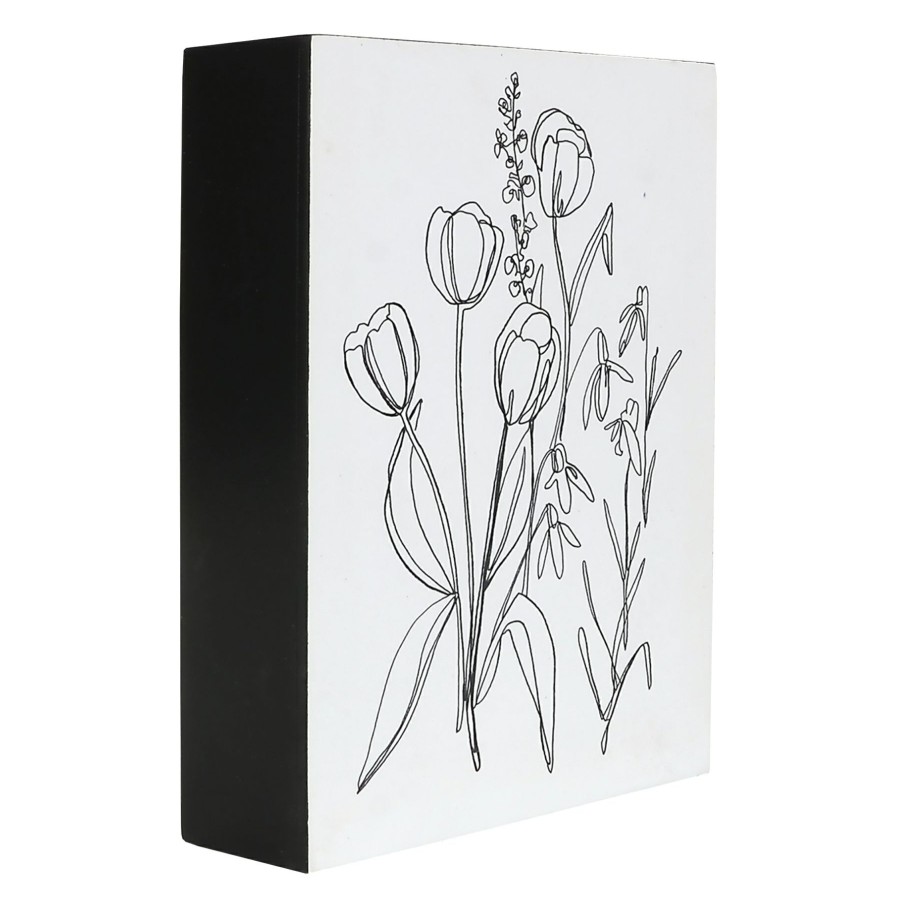 Home Accents * | Clearance Sale White & Black Floral Block Sign, 5 7