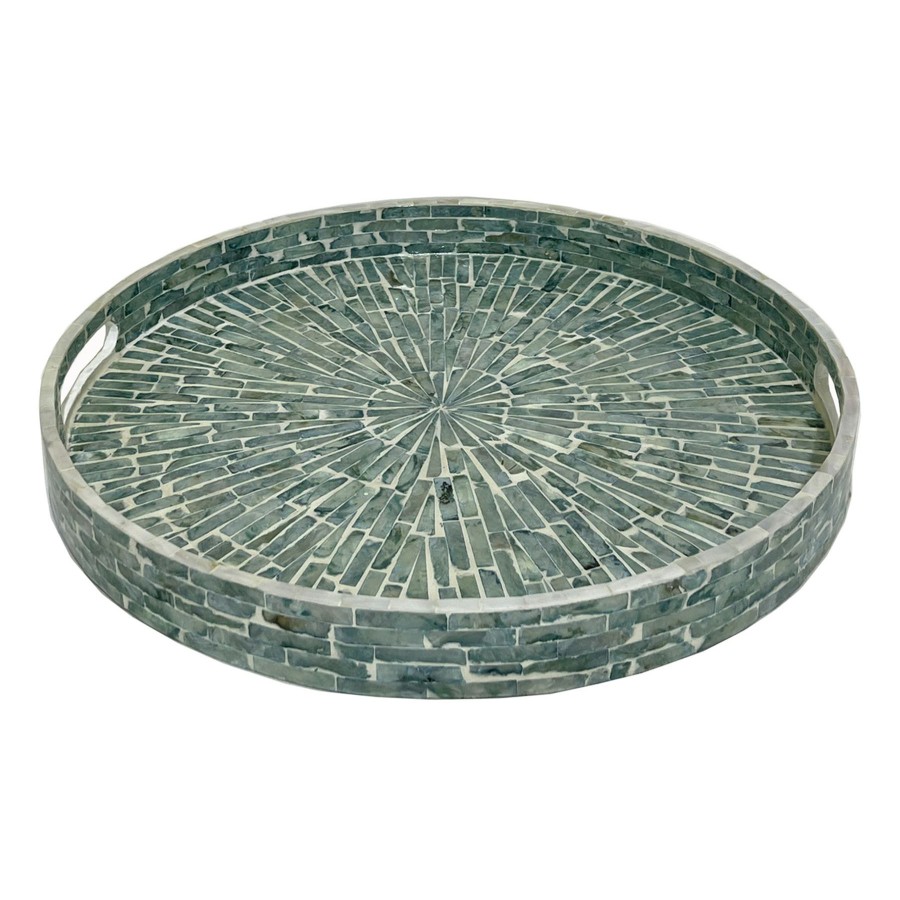 Home Accents * | Featured Ty Pennington Blue Capiz Mosaic Round Decorative Tray, 15