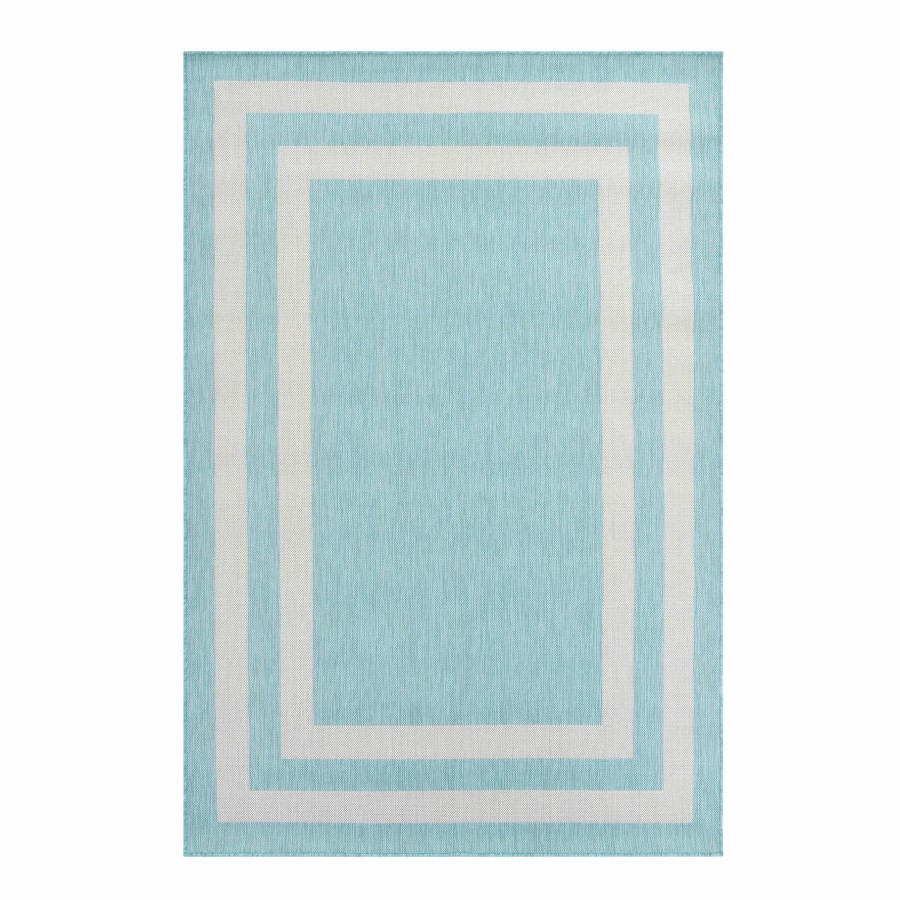 Rugs & Curtains * | Attractive (E332) Terrace Turquoise Border Outdoor Area Rug, 5 7