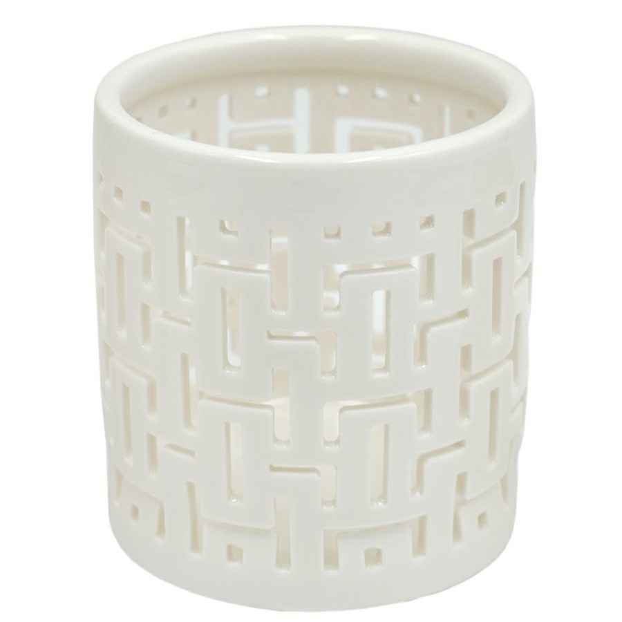 Home Accents * | Sale Grace Mitchell White Ceramic Cutout Tealight Holder, 4