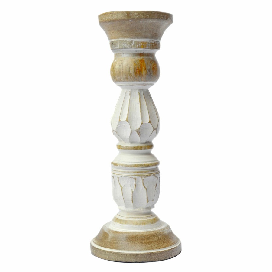 Home Accents * | Premium White Distressed Candle Holder, 11