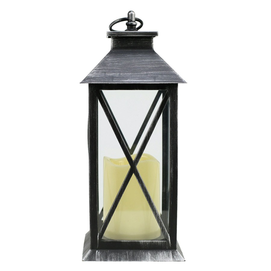 Home Accents * | Best Sellers Black & Silver Brushed Led Lantern With 6 Hour Timer, 12