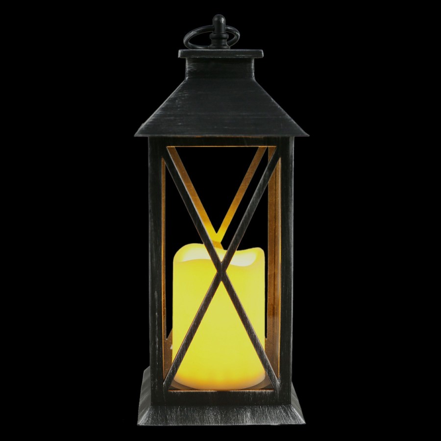 Home Accents * | Best Sellers Black & Silver Brushed Led Lantern With 6 Hour Timer, 12