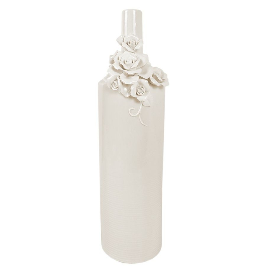 Home Accents * | Flash Sale Grace Mitchell Floral White Ceramic Bottle Vase, 15