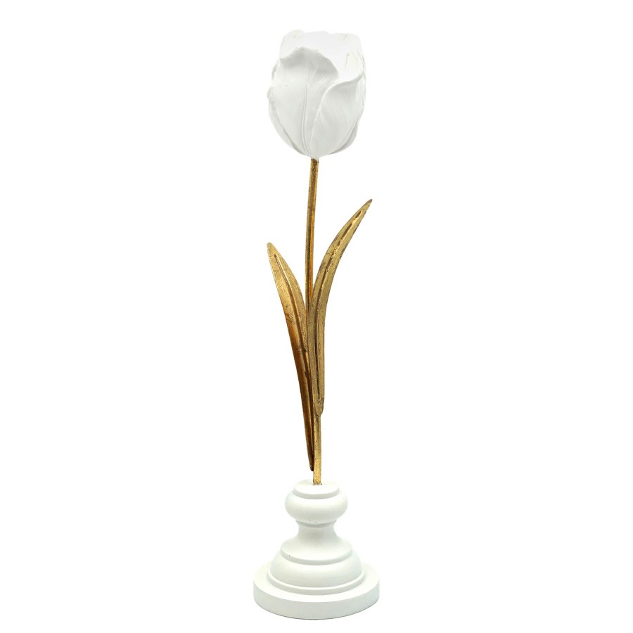 Home Accents * | Exclusive Design Grace Mitchell White & Gold Metal Flower Table Decor, 17