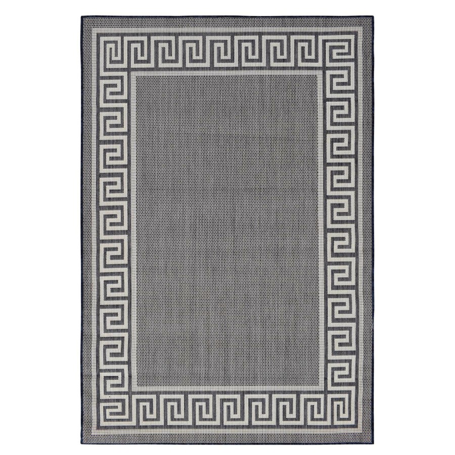 Rugs & Curtains * | Discount Sale (E303) Dark Blue & Cream Greek Key Indoor & Outdoor Accent Rug, 3 5