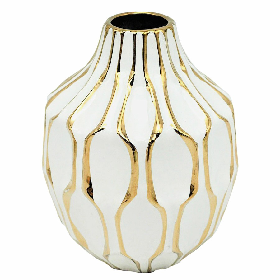 Home Accents * | Exclusive Katherine White & Gold Ceramic Vase, 5.5