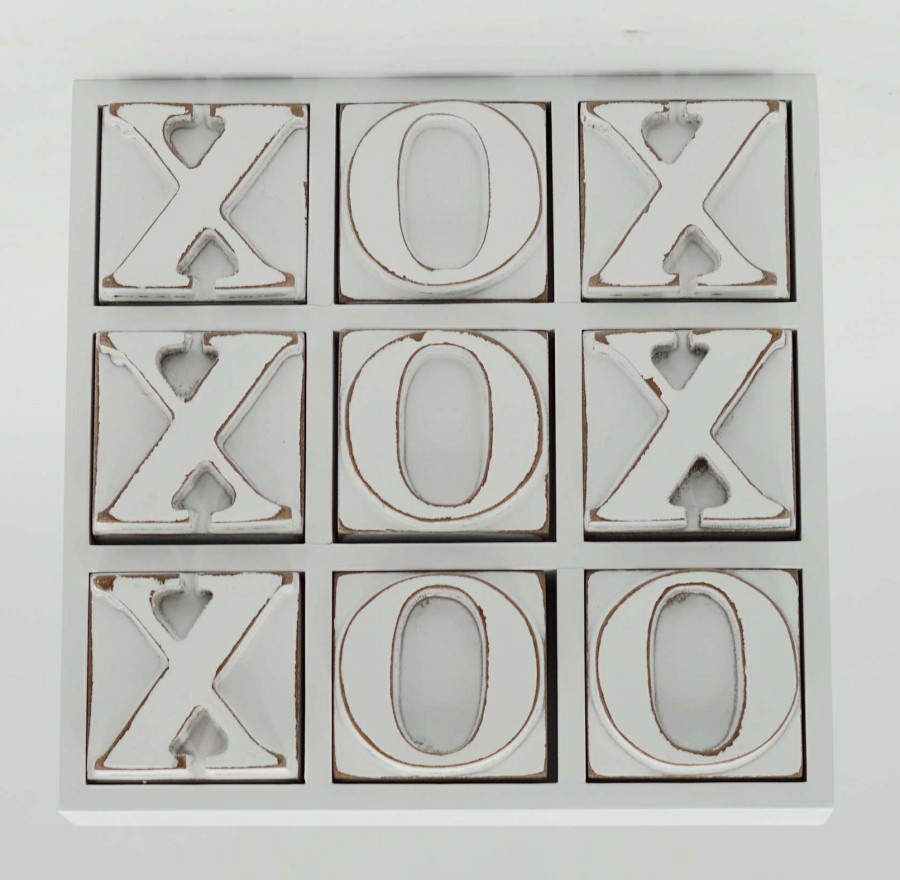 Home Accents * | Clearance Sale White Wooden Tic-Tac-Toe Decor, 9