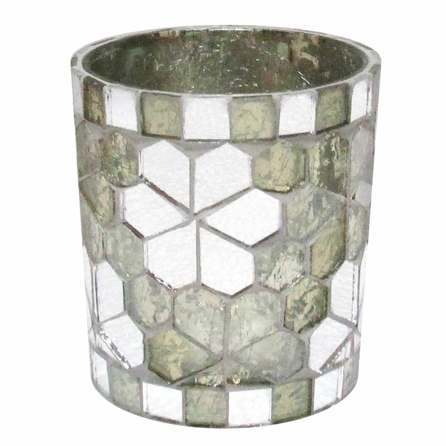 Home Accents * | Featured Grey Silver Mosaic Tealight Candle Holder, 3