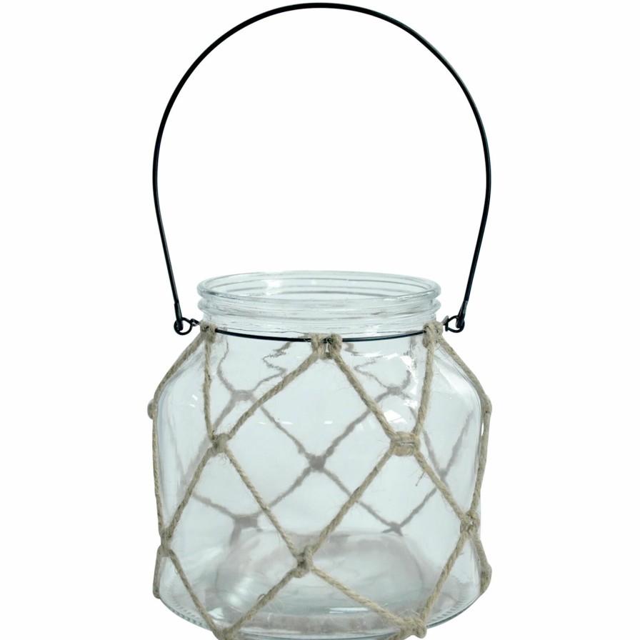 Home Accents * | Featured Clear Glass Lantern With Jute Rope, 6